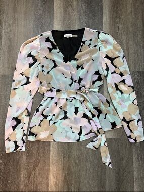 Calvin Klein Pastel Floral Wrap Top - Mint, Pink, Tan, Black